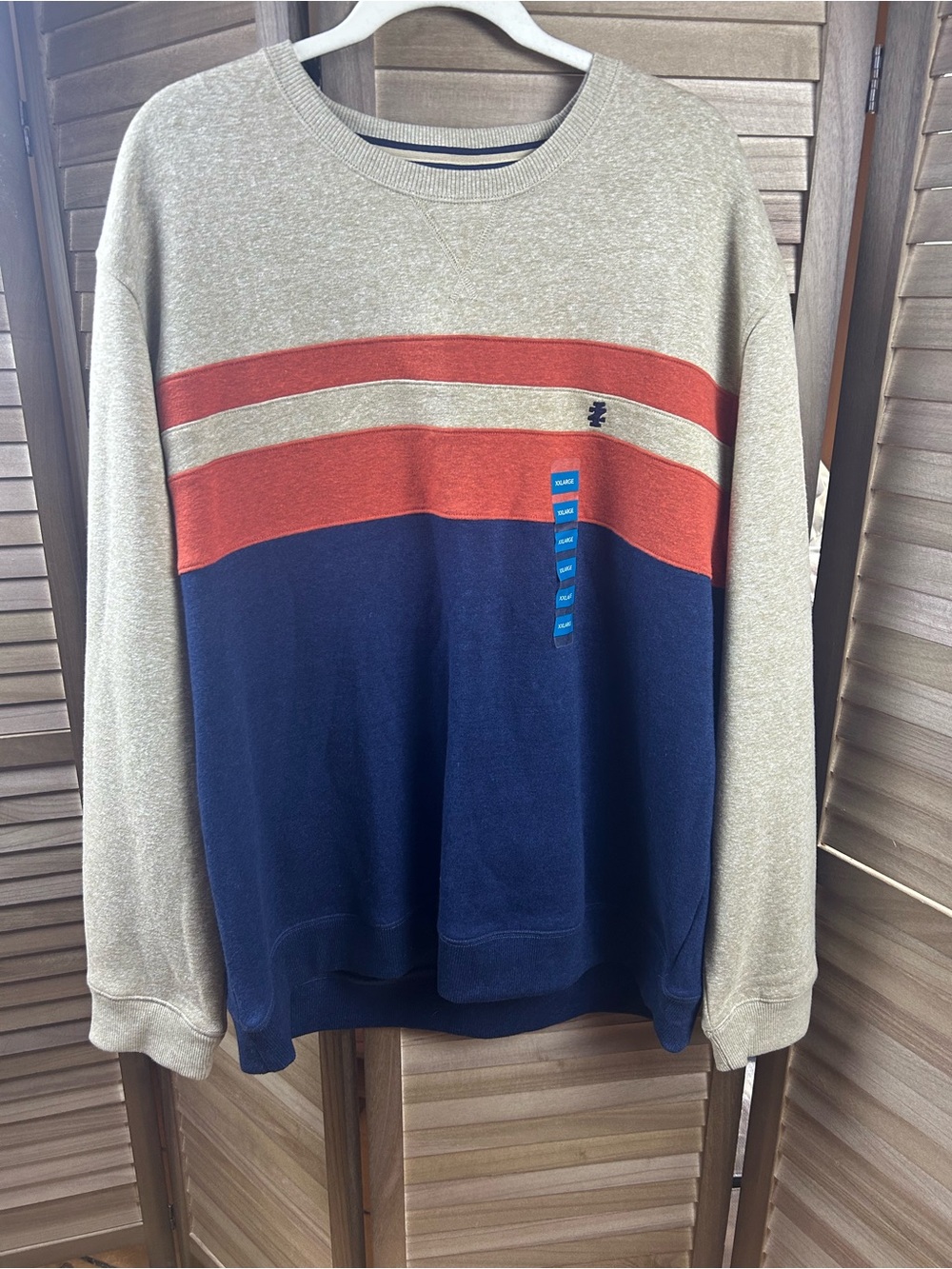 NWT IZOD Men’s XXL Colorblock Performance Crewneck Sweatshirt Camel Navy